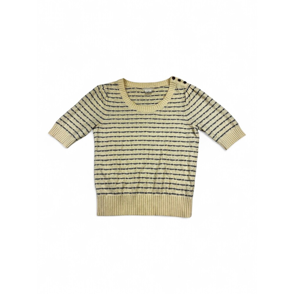 Cooperative Striped Ribbed Crewneck Sweater Button Shoulder M